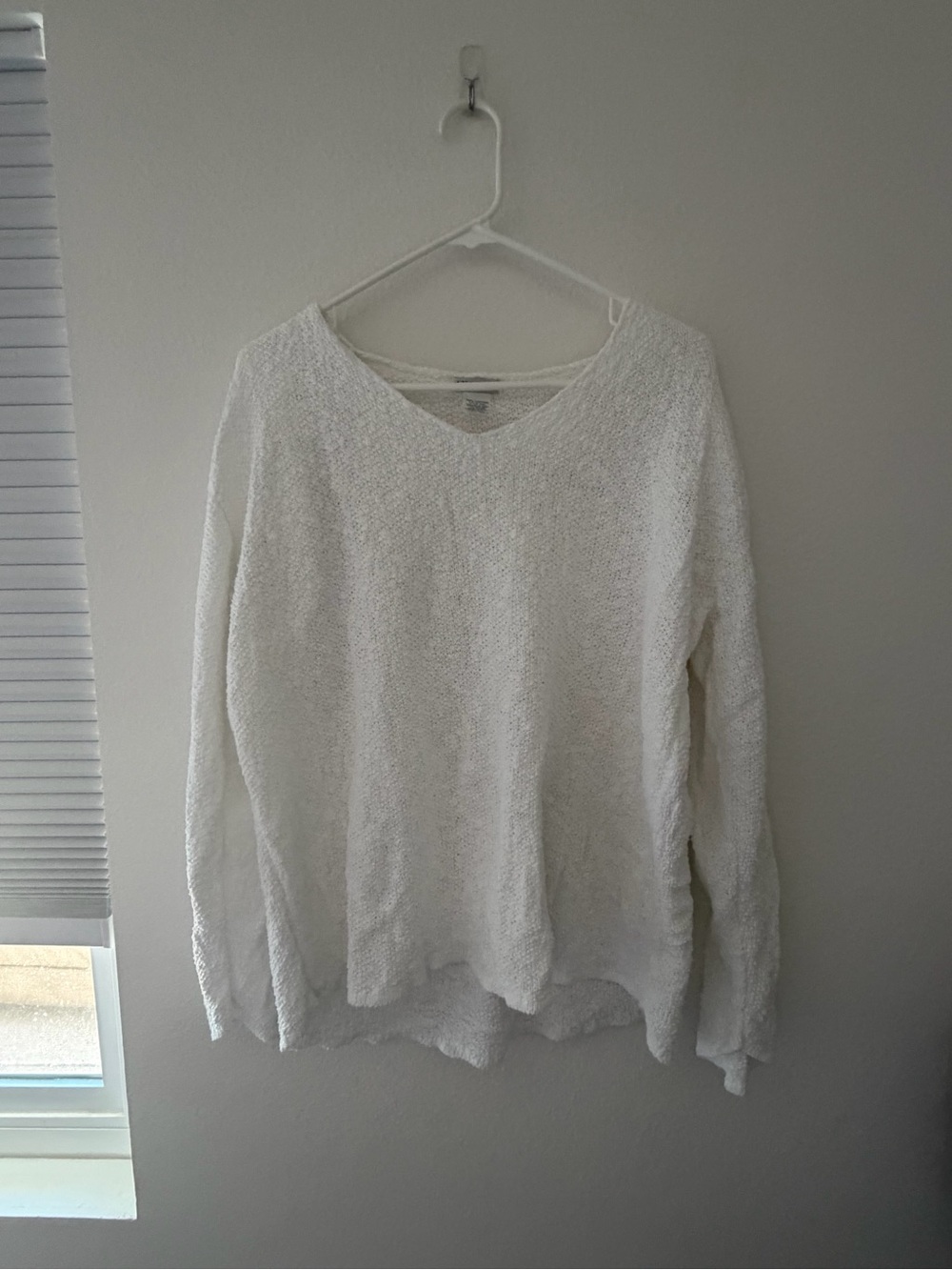 100% Cotton Relaxed V-Neck Sweater in White - Classic Everyday Layer